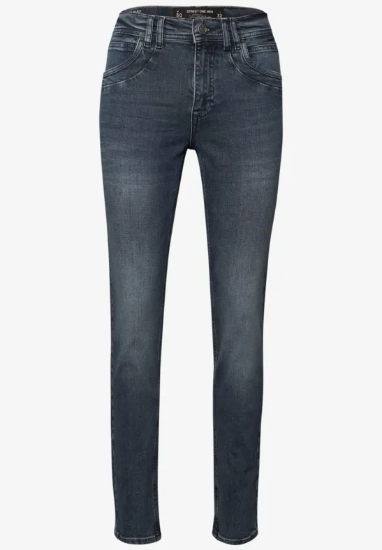 Slim Leg Jeans dull dark blue heavy wash