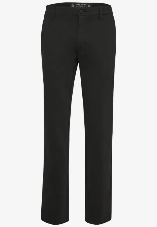 Schwarze, gerade geschnittene Hose mit Bund und Taschen