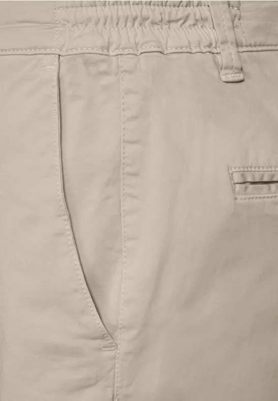 Chino met elastische tailleband sandstone beige
