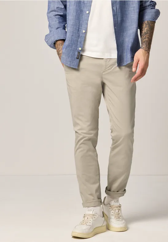 Chino met elastische tailleband sandstone beige
