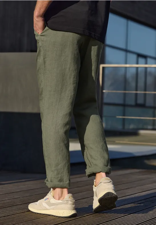 Straight Leg Chino aus Leinen wood green