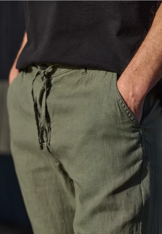 Straight Leg Chino aus Leinen wood green