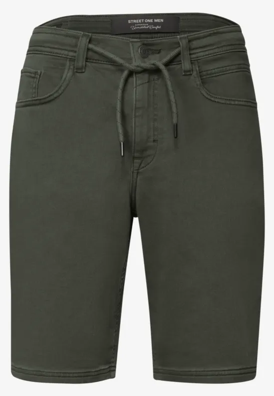 Herenshort in kaki met koordsluiting, vijf zakken, slim fit, knielengte
