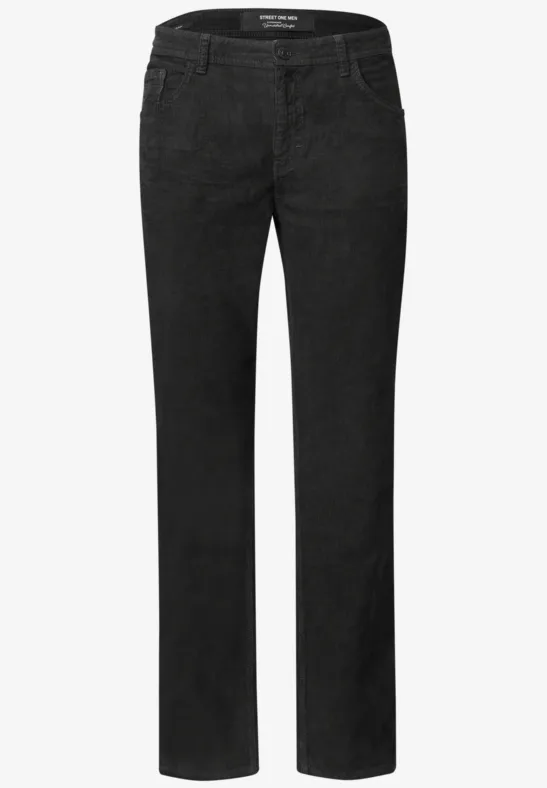Schwarze gerade geschnittene Jeanshose mit klassischem 5-Pocket-Design.