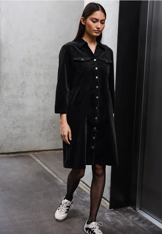 Cordkleid mit Volant Black