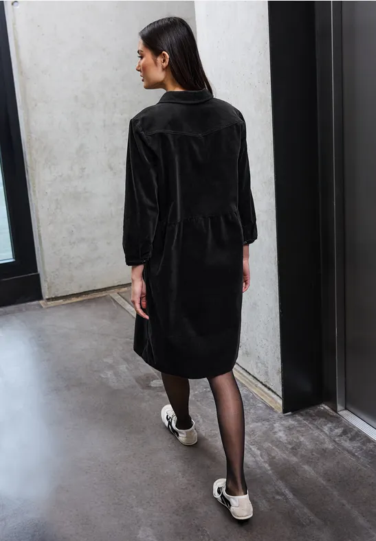Cordkleid mit Volant Black