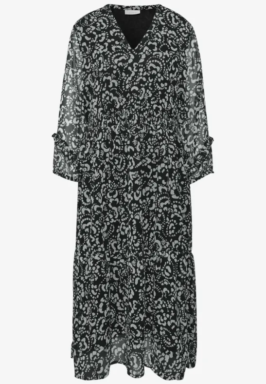 Chiffon Midi-Kleid mit Print Black