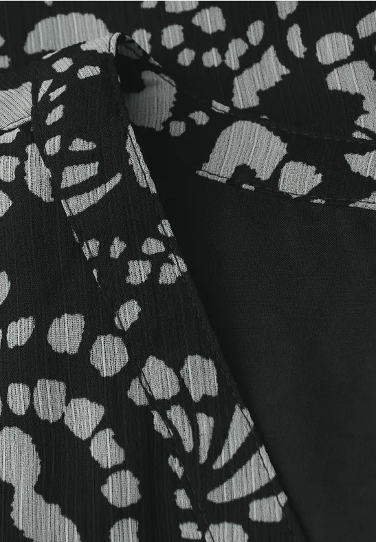 Chiffon Midi-Kleid mit Print Black