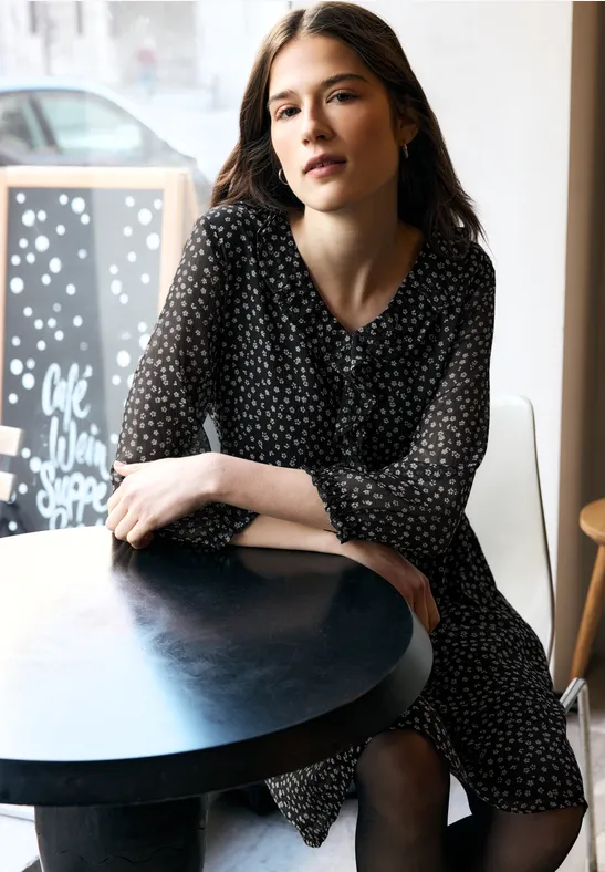 Gemustertes Chiffonkleid Black