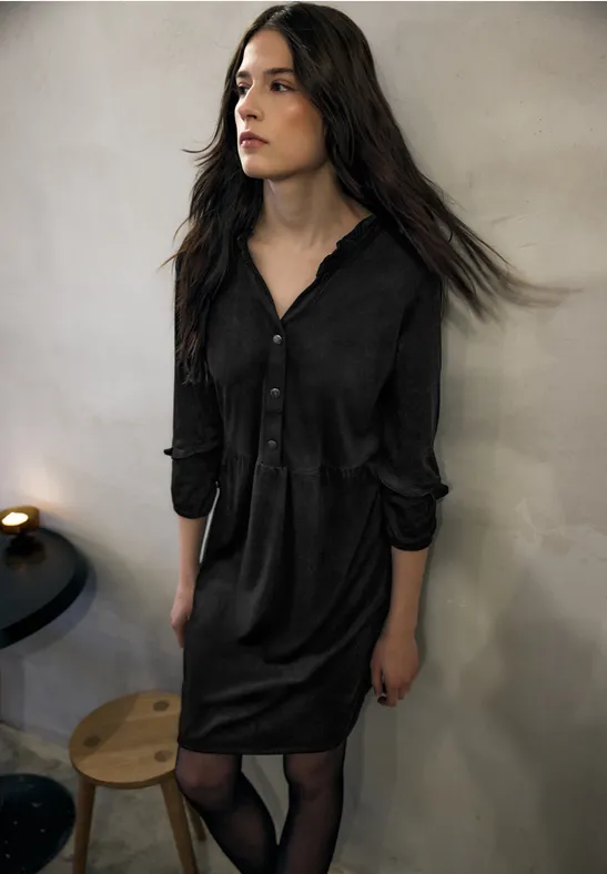 Velourskleid im Tunika-Look Black