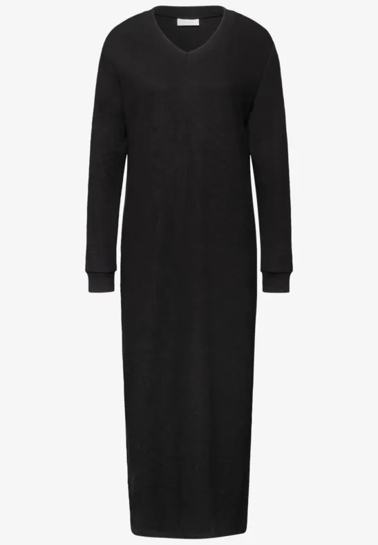 V-Neck Strickkleid Black