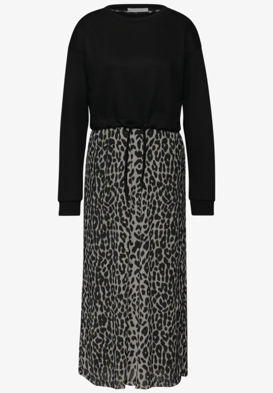 Robe midi avec jupe léopard Black