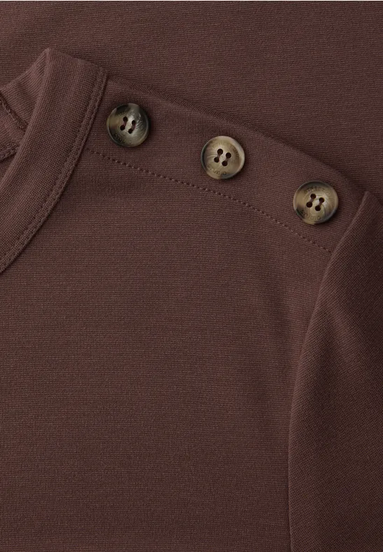 Midi-jurk met ronde hals en knoopdetail mahogany brown