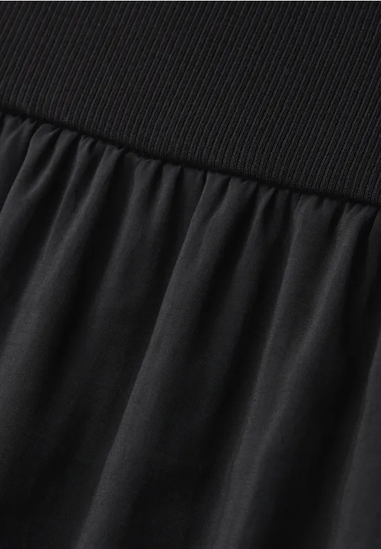 Robe midi à col rond et mélange de structures Black