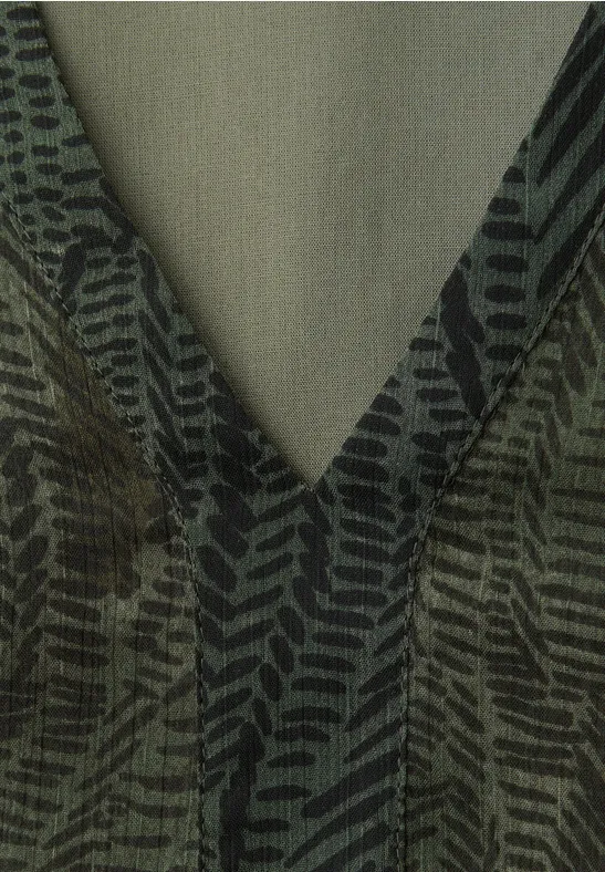 Szyfonowa sukienka midi z nadrukiem oil green