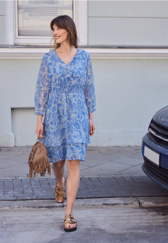 Knielange jurk met bloemenprint eventide blue