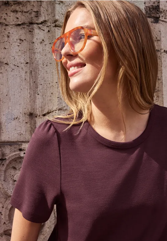 Sukienka midi z jerseyu z bufiastymi rękawami very berry