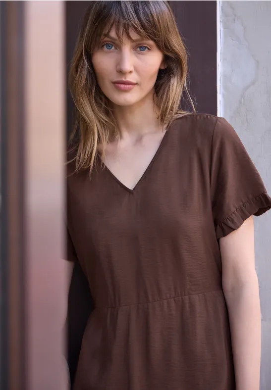 Robe longueur genou avec détail volanté mahogany brown