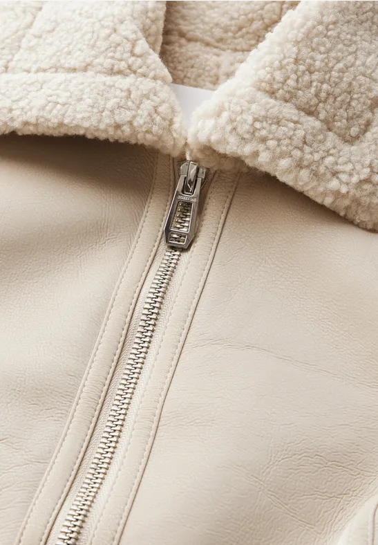 Veste Femme Street One Studio - Style Cuir Avec Détails En Peluche Sur Le Col - Fermeture éclair, Poches Zippées