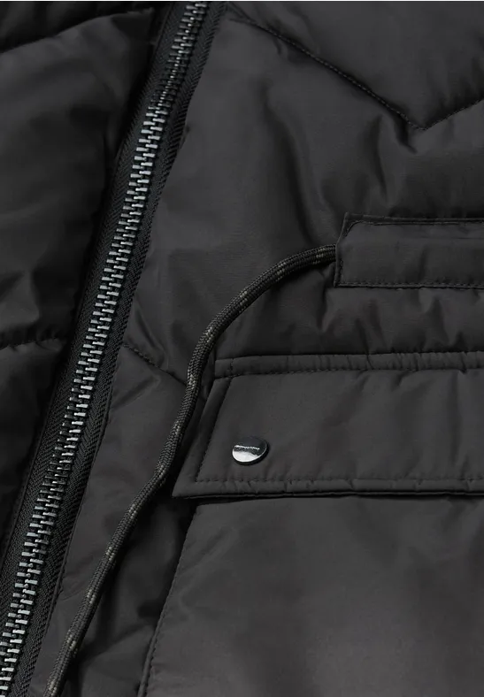 Lange Steppjacke Black