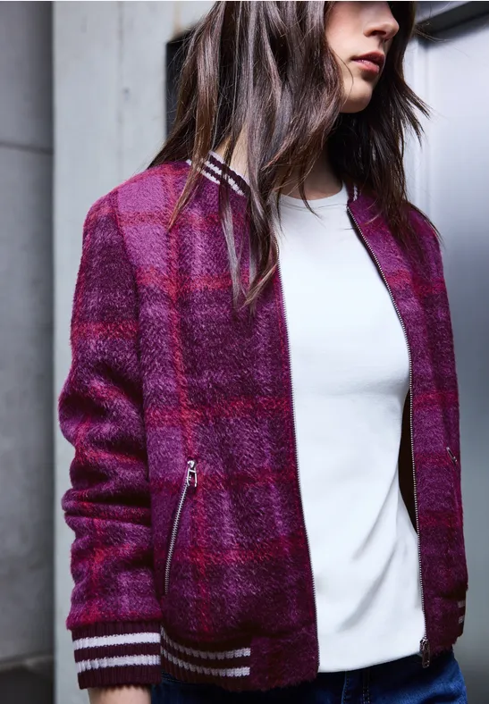 Karierter Federgarn Blouson royal plum