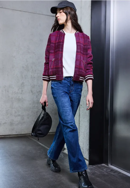 Karierter Federgarn Blouson royal plum