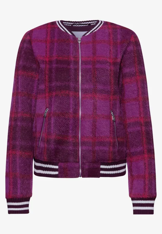 Karierter Federgarn Blouson royal plum
