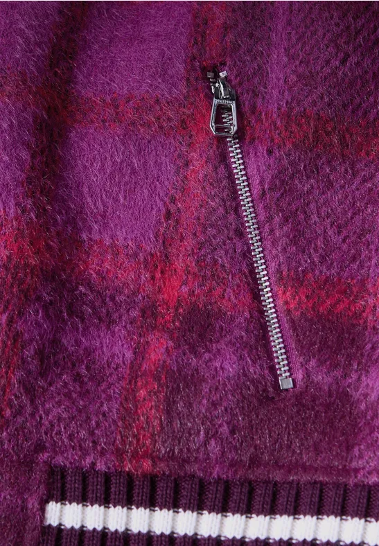 Karierter Federgarn Blouson royal plum