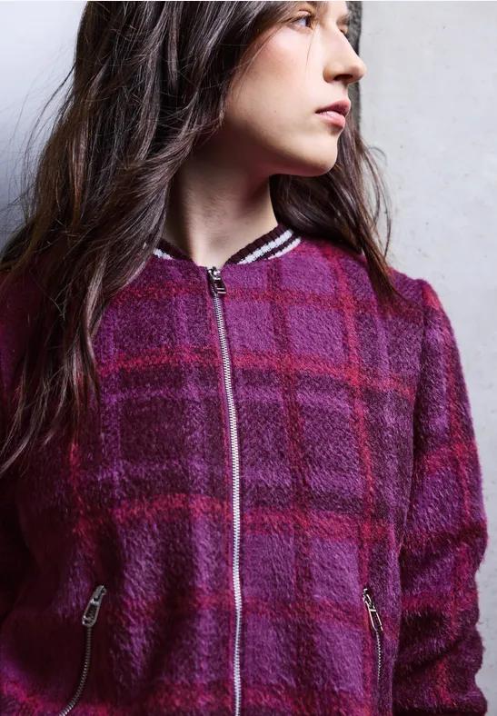 Karierter Federgarn Blouson royal plum
