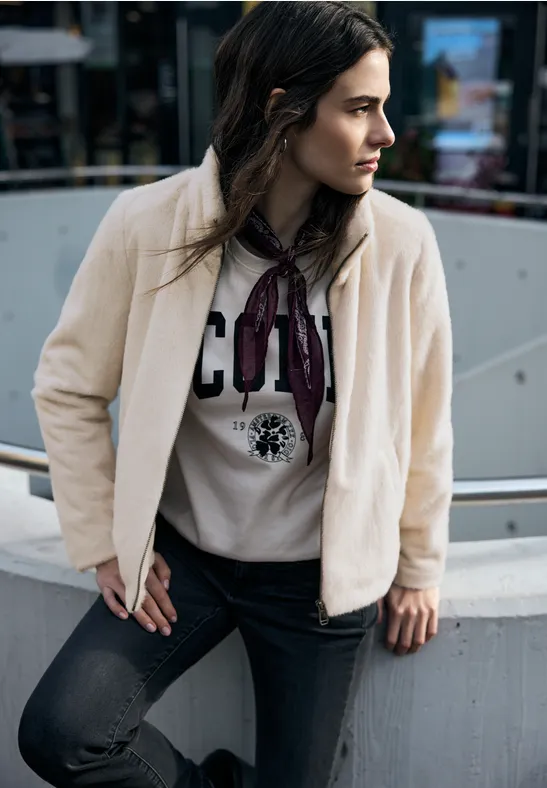 Fake Fur Jacke soft beige