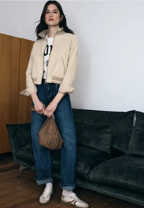 Blouson z detalami college'owymi buffed beige