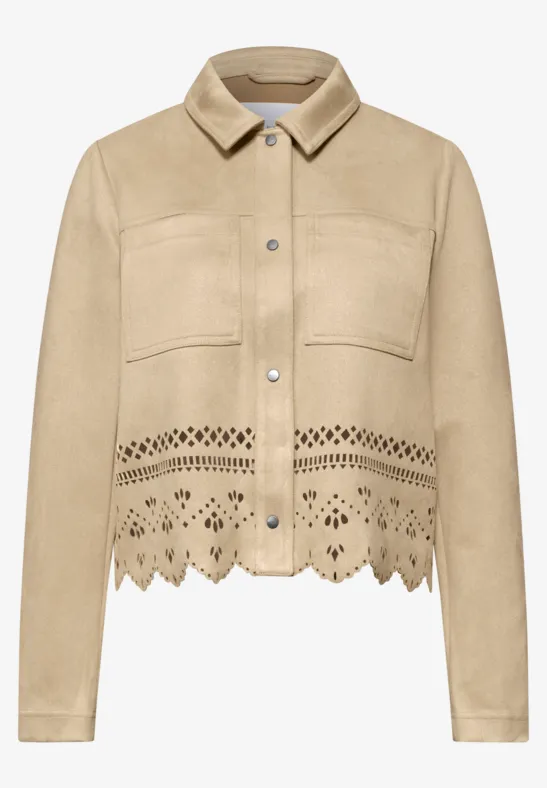 Velours jas met uitgesneden details warm beige