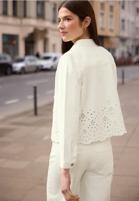 Langarm Overshirt mit Embroidery Ecru Washed