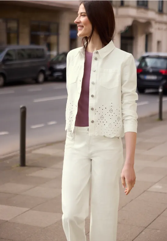 Langarm Overshirt mit Embroidery Ecru Washed