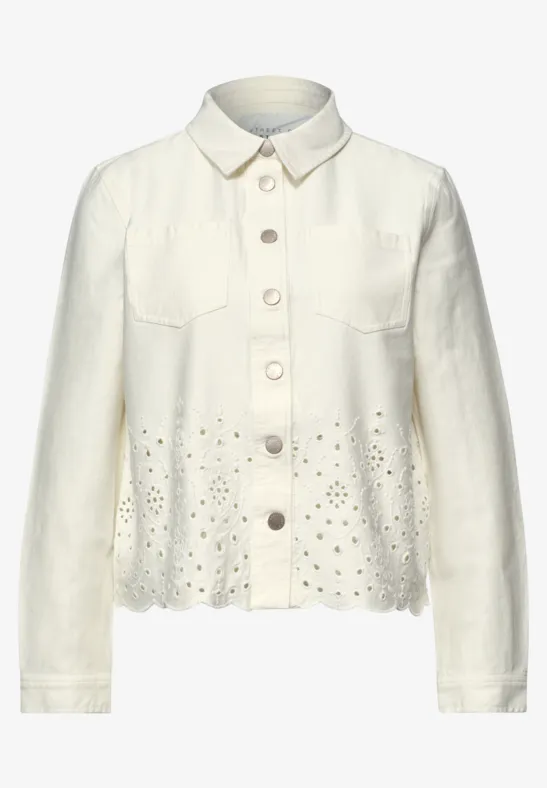 Langarm Overshirt mit Embroidery Ecru Washed