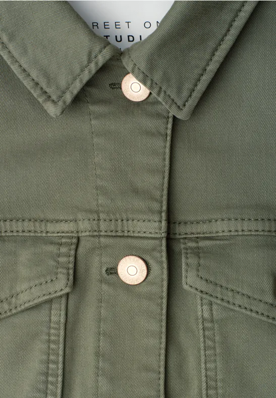 Jeansjacke mit Knöpfen im Cropped Fit Olive Washed