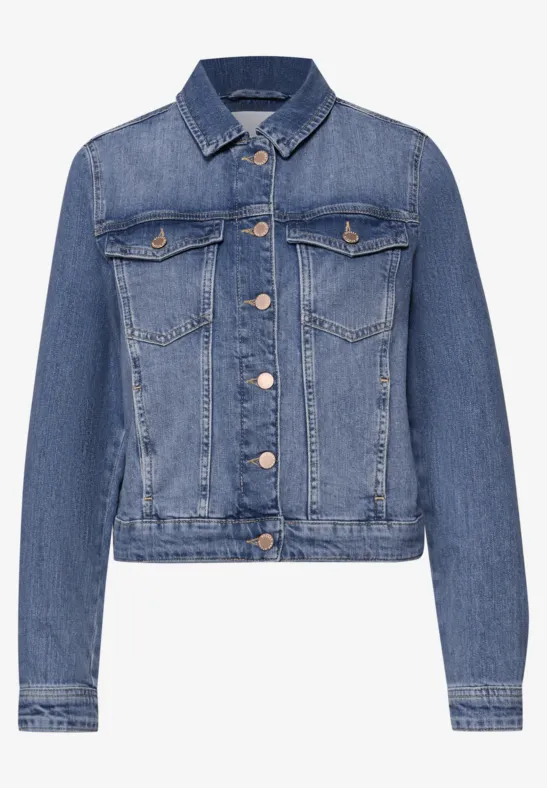 Jeansjacke mit Knöpfen und Backprint Medium Blue Wash