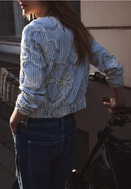 Blouson mit Streifen und Embroidery sky lavender blue