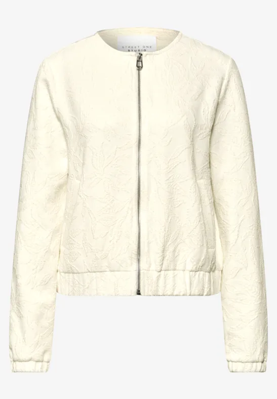 Blouson met bloemenstructuur en ritssluiting off white