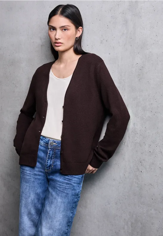 V-Neck Cardigan velvet wine