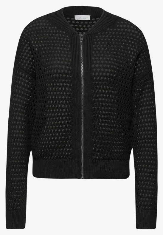 Cardigan mit Rundhals und Zipper Black