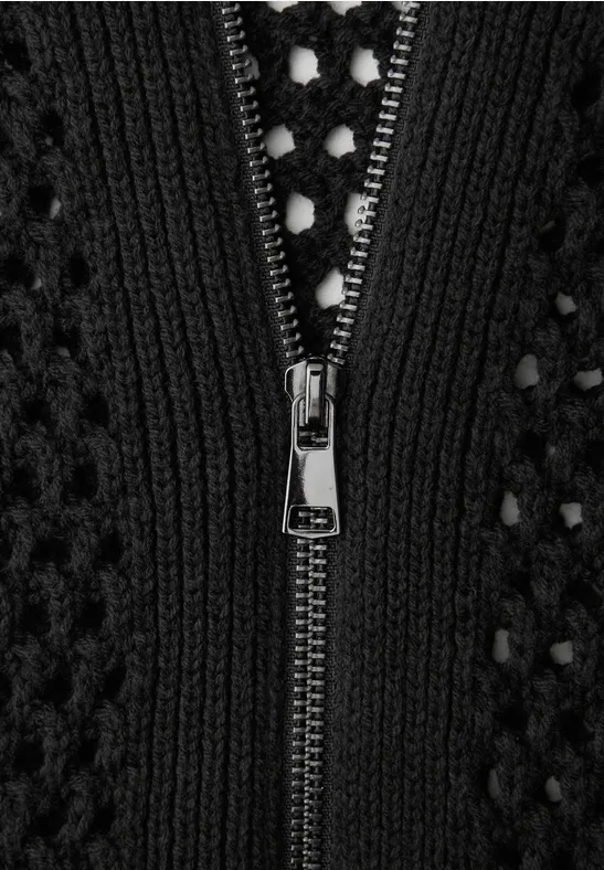 Cardigan mit Rundhals und Zipper Black