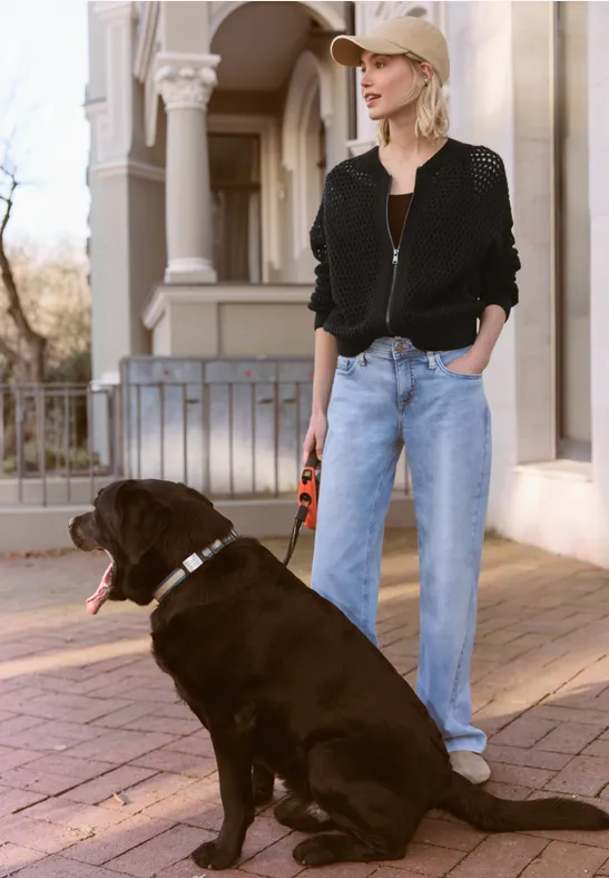 Cardigan mit Rundhals und Zipper Black