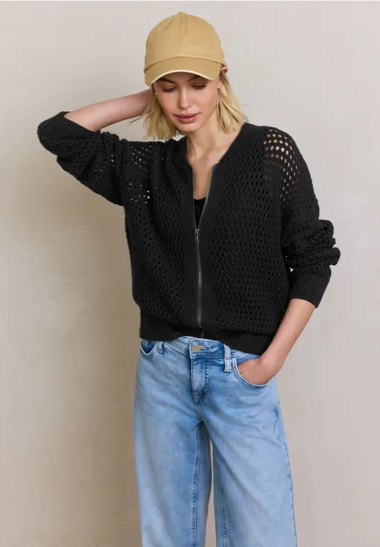 Cardigan mit Rundhals und Zipper Black