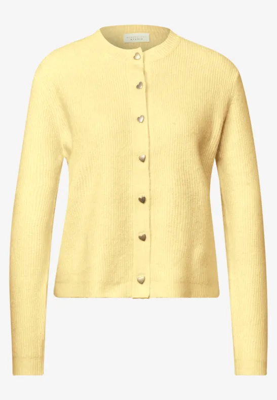 Gelbe Strickjacke mit Rundhalsausschnitt und durchgehenden Knöpfen