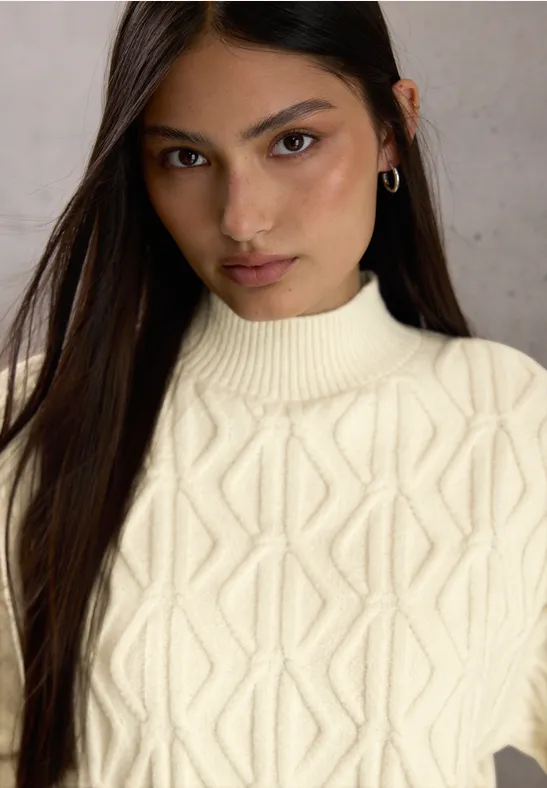 Pull à motif tricoté soft beige