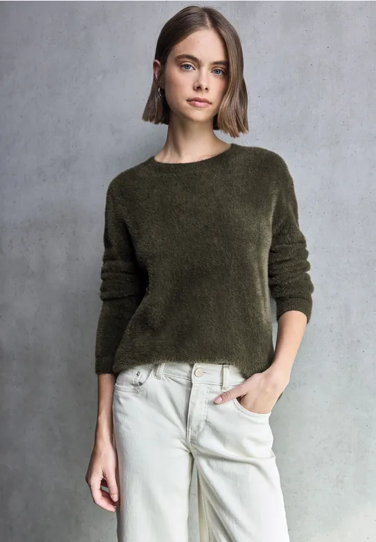 Kuscheliger Rundhalspullover hollow green