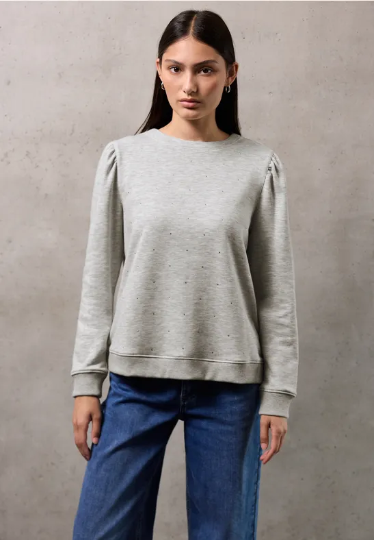 Sweater mit Schmucksteinen heather grey mel.