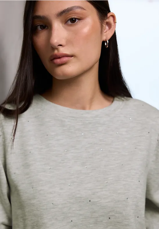 Sweater mit Schmucksteinen heather grey mel.