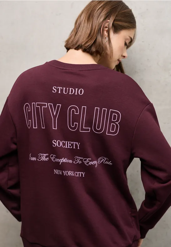 Loose Fit Backprint Sweater dark plum red